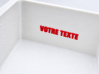 Selection Box Shrimpsfood - zoom sur le texte personnalisé rouge en police Impact