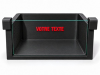 Selection Box noire personnalisée Caridina et Neocaridina avec vitre dans les encoches, vue de face et inscription rouge VOTRE TEXTE